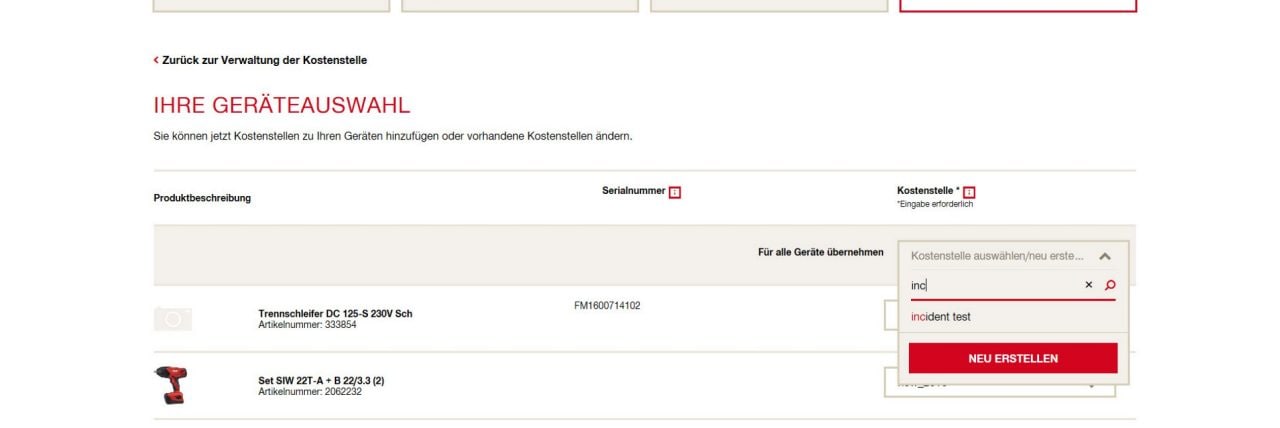 Kostenstelle verwalten