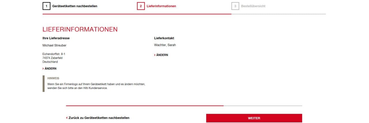 FÜGEN SIE IHRE LIEFERINFORMATIONEN HINZU