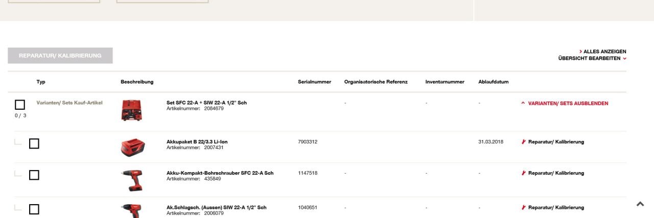 Die Geräteübersicht im Online.