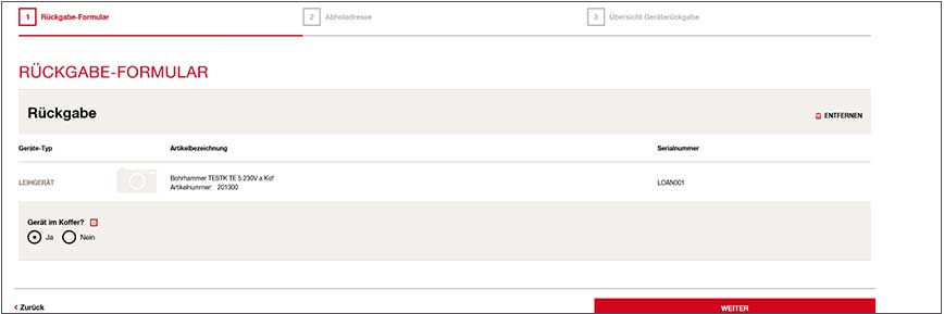 Meine Hilti Geräte: Rückgabe Miet- und Leihgeräte Schritt 3