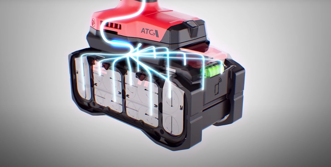 Schaubild der Energie Übertragung eines Hilti Ladegeräts an einen Nuron Lithium-Ionen-Akku. 