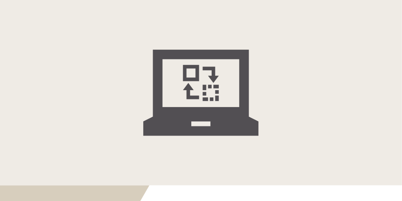 Illustration eines grauen Laptops auf dessen Bildschirm graue Symbole im Viereck dargestellt werden.