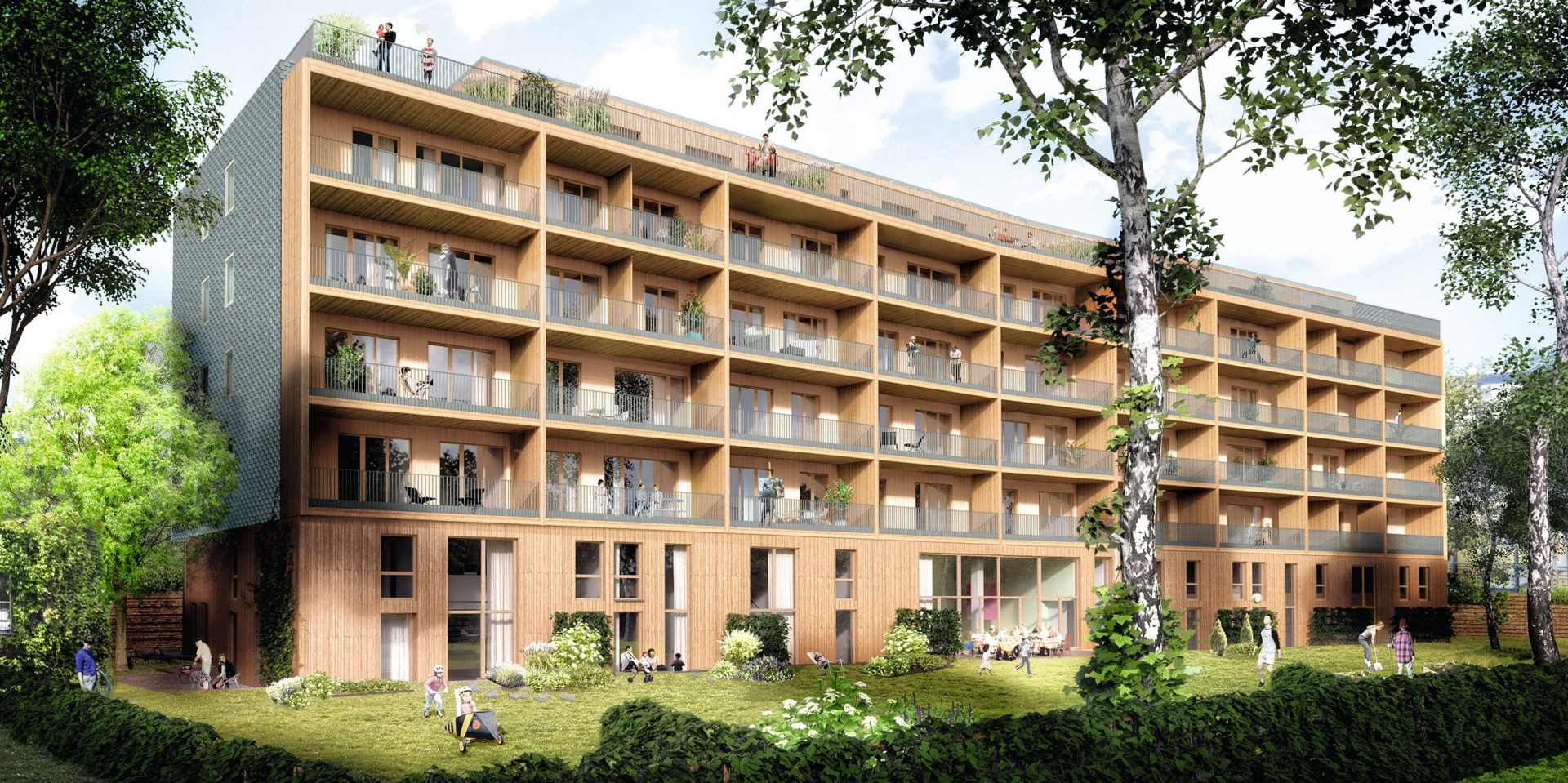 Architekten Eindruck des Walden 48 Holzbauwerkes in Berlin, Deutschland