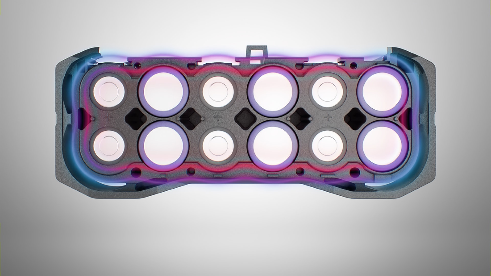 Sezione trasversale all'interno di una batteria agli ioni di litio Nuron. 