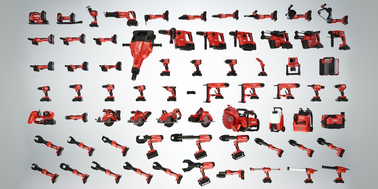Zu sehen ist die komplette Hilti Produktpalette auf einen Blick.
