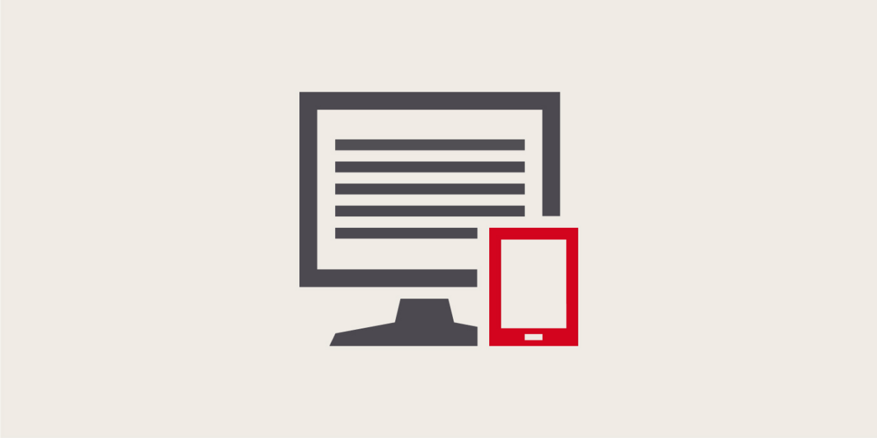 Un’illustrazione mostra un’icona grigia di un laptop e davanti ad essa un’icona rossa di uno smartphone.