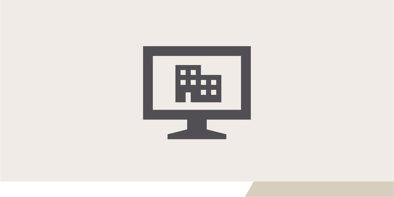 Illustrazione di un computer il cui schermo mostra due edifici uno accanto all'altro.
