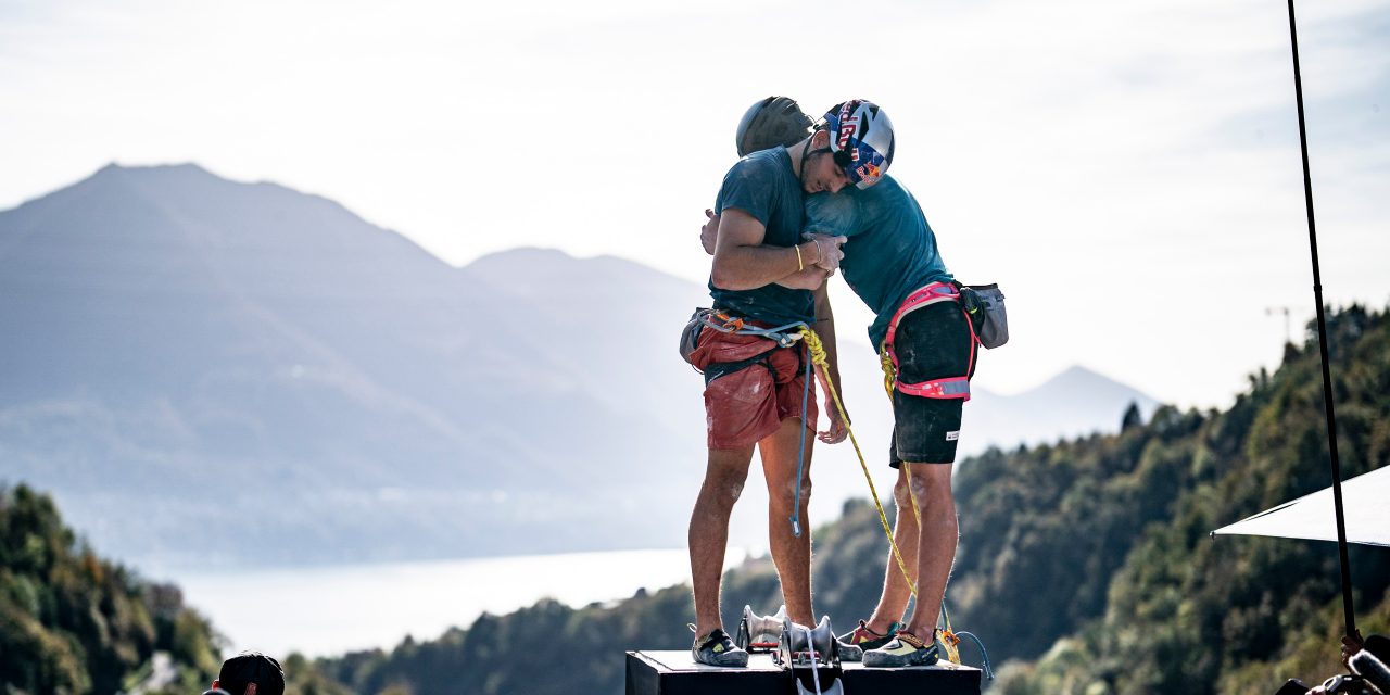 Alberto Ginés López and Luka Potočar seen during the Red Bull Dual Ascent in Verzasca, Switzerland on October 30, 2022. // Stefan Voitl / Red Bull Content Pool // SI202210290516 // Usage for editorial use only // 