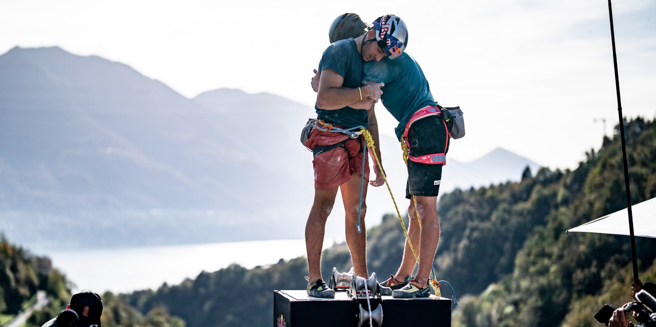 Alberto Ginés López and Luka Potočar seen during the Red Bull Dual Ascent in Verzasca, Switzerland on October 30, 2022. // Stefan Voitl / Red Bull Content Pool // SI202210290516 // Usage for editorial use only // 