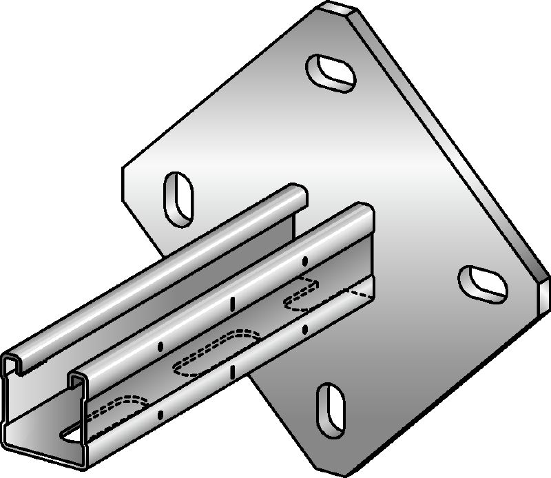 Mensola MQK-41/4 Mensola zincata con un binario singolo MQ con una altezza di 41 mm e una piastra base quadrata per una maggiore rigidità