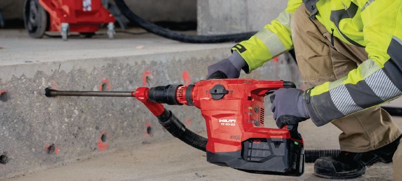 Akku-Bohrhammer TE 60-22 SDS Max (TE-Y) Akku-Bohrhammer mit aktiver Vibrationsreduktion und elektronischer Schnellabschaltung für schwere Bohr- und Meisselarbeiten in Beton (Nuron-Akku-Plattform) Anwendungen 1