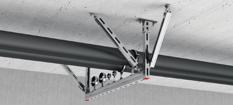 Équerre parasismique MQS-W Bouton d'assemblage de rails pour entretoise galvanisé à utiliser dans les trapèzes de rails MQ renforcés pour les applications parasismiques Applications 1