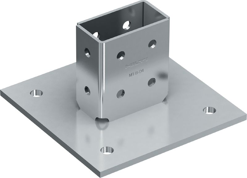 Piastra base di carico 3D MT-B-O4 Collegamento base per l'ancoraggio a calcestruzzo e acciaio o solo acciaio di strutture di binario puntone sotto carico 3D
