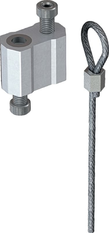 Kit de verrouillage de câble MW-LP L avec câble à extrémités en boucle Câble avec boucle d’extrémité et verrou réglable pour la suspension d'équipements à partir des éléments de construction adaptés