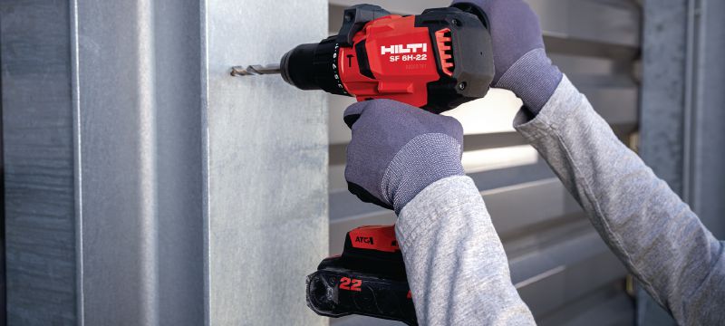 SF 6H-22 Trapano a percussione a batteria Potente trapano a percussione cordless con Active Torque Control e un'ergonomia avanzata per la foratura e l'avvitatura universali su legno, metallo e muratura (piattaforma della batteria Nuron) Applicazioni 1