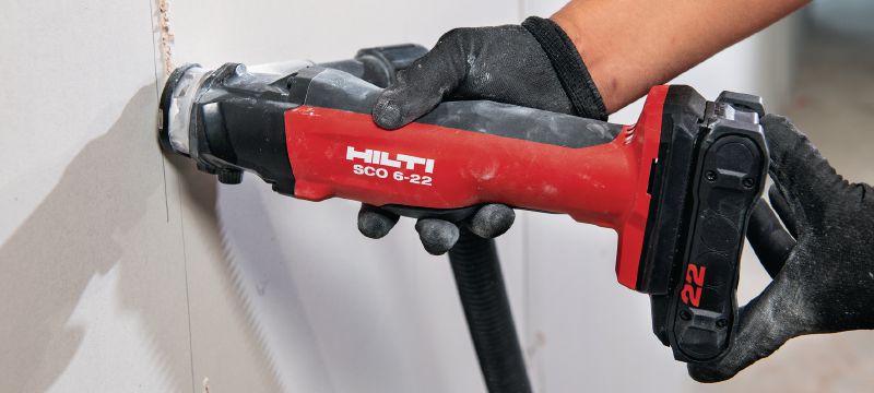 SCO 6-22 Attrezzo da taglio Attrezzo cordless per il taglio del cartongesso, con motore brushless per tagli rapidi, puliti e precisi nei pannelli e nelle lamiere metalliche sottili (piattaforma della batteria Nuron) Applicazioni 1