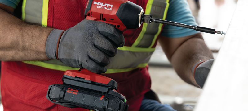 SID 6-22 Avvitatore a percussione a batteria Avvitatore a impulsi cordless di grande potenza con motore brushless ad alta velocità e maneggevolezza precisa per risparmiare tempo nei lavori di fissaggio ad alto volume (piattaforma a batteria Nuron) Applicazioni 1