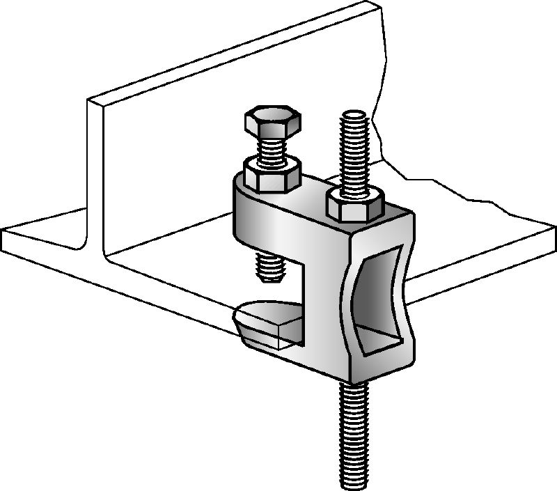 Clip-étau MAB Clip-étau galvanisé pour la fixation de tiges filetées aux poutres en acier sans filetage intérieur