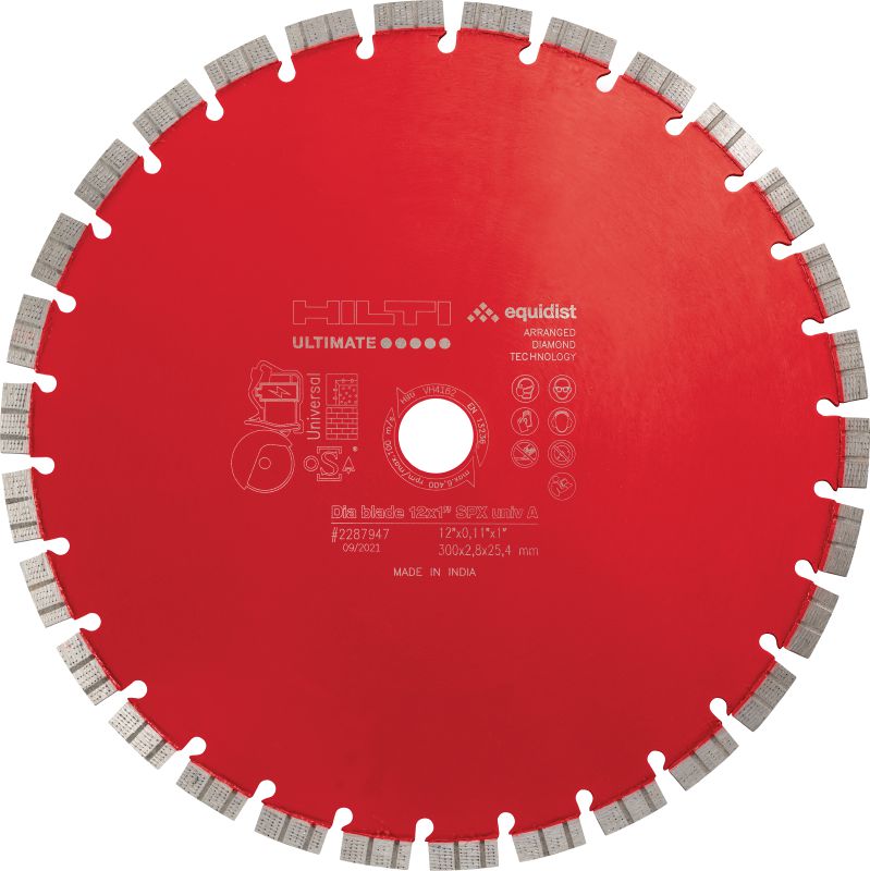 Lama diamantata SPX Universal A per troncatrici a batteria Lama diamantata universale dalle massime prestazioni progettata per aumentare al massimo la velocità di taglio e il numero di tagli per ogni carica con le troncatrici a batteria