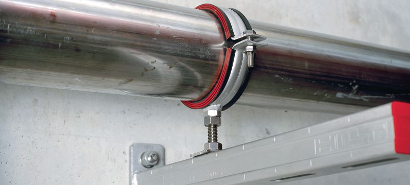 Collier de serrage pour charges lourdes MP-MRI (insonorisé) Attache pour tubes en acier inoxydable de haute qualité avec garniture d'insonorisation pour les applications pour charges très lourdes de tuyauterie Applications 1