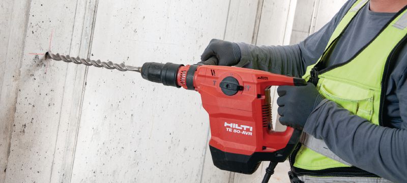 Bohrhammer TE 50-AVR Unser kompaktester SDS Max (TE-Y) Bohrhammer für mehr Komfort und Kontrolle beim Bohren und Meisseln in Beton, Stein und Mauerwerk Anwendungen 1