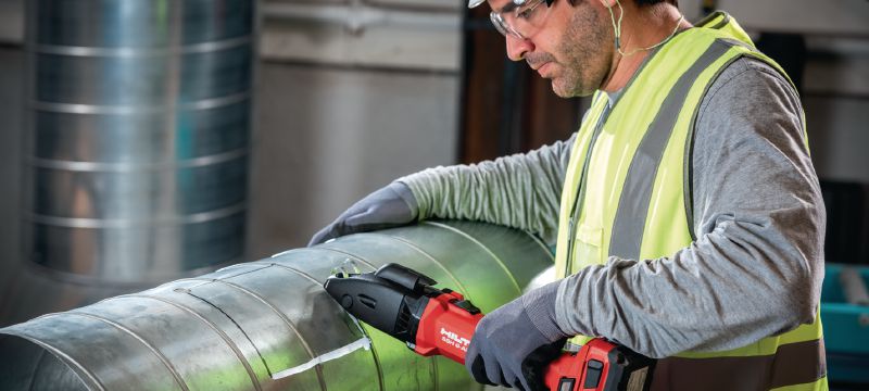 Cisailles de découpe doubles sans fil SSH 6-A22 Cisaille sans fil pour toutes les découpes rapides, droites ou courbes dans les tôles, les conduits spiralés et autres produits métalliques courants jusqu'à 2,5 mm d'épaisseur (calibre 12) Applications 1