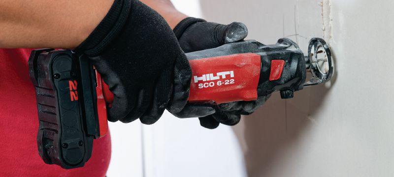 SCO 6-22 Attrezzo da taglio Attrezzo cordless per il taglio del cartongesso, con motore brushless per tagli rapidi, puliti e precisi nei pannelli e nelle lamiere metalliche sottili (piattaforma della batteria Nuron) Applicazioni 1