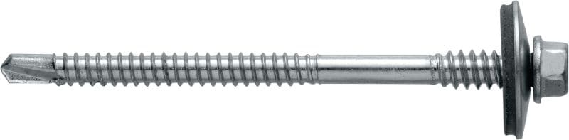 Sandwichpaneelschrauben (Bohrspitze) S-CD 73 S Sandwichpaneelschraube (A2 Edelstahl) mit 22-mm-Unterlegscheibe und Stützgewinde für dünne Stahlunterkonstruktionen (bis 5,5 mm)