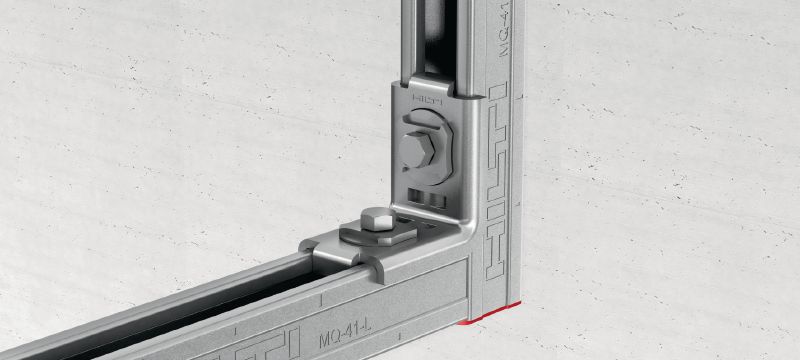 Support d'angle galvanisé à chaud MQW-H2 Équerre galvanisée à 90 degrés pour le raccordement de plusieurs rails d'entretoise MQ à capacité de charge horizontale élevée Applications 1