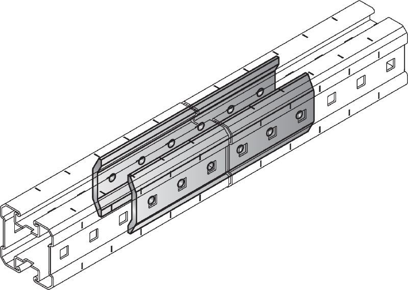 Collegamento MIQC-E Collegamento zincato a caldo (HDG) utilizzato per il collegamento longitudinale di travi MIQ per campate lunghe in applicazioni per carichi pesanti