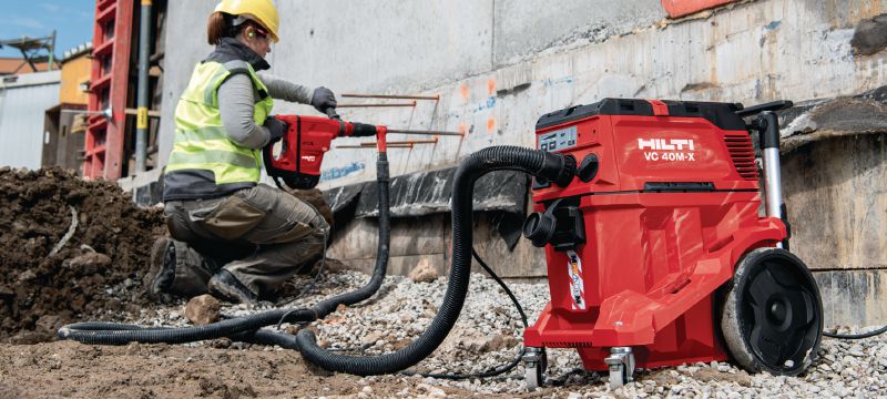 Aspirapolvere classe M VC 40M-X Potente aspirapolvere con ampio contenitore e barra di spinta per il collegamento con elettroutensili e la pulizia del cantiene (detriti secchi ed umidi), serbatoio da 30 litri Applicazioni 1