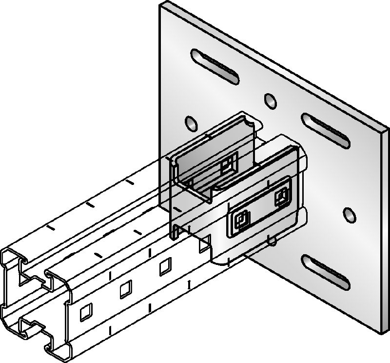 Platine de liaison MIQC-S Platine galvanisée à chaud (GAC) pour la fixation des poutres MIQ dans l'acier dans les applications pour charges lourdes