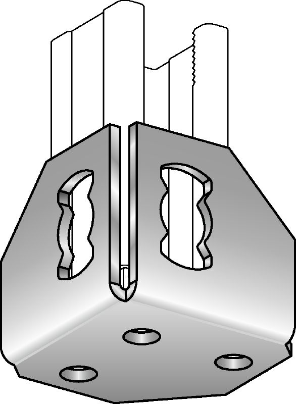 Base binario: MQP-2 Base binario zincata per il fissaggio angolare di binari al calcestruzzo con spazio limitato