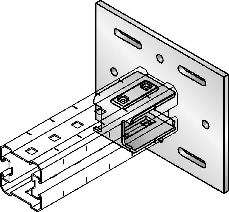 Platine de liaison MIQC-S Platine galvanisée à chaud (GAC) pour la fixation des poutres MIQ dans l'acier dans les applications pour charges lourdes