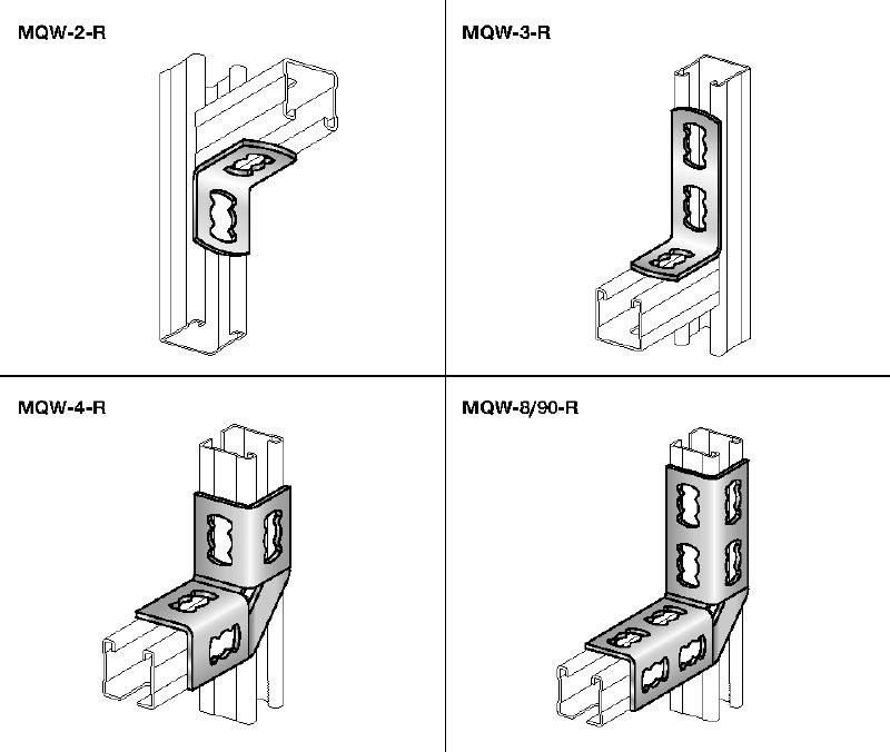 Connecteur d'angle MQW 90°-R Équerre à 90 degrés en acier inoxydable (A4) pour le raccordement de plusieurs rails entretoises MQ