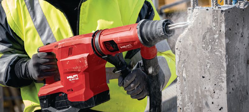 Akku-Bohrhammer TE 60-22 SDS Max (TE-Y) Akku-Bohrhammer mit aktiver Vibrationsreduktion und elektronischer Schnellabschaltung für schwere Bohr- und Meisselarbeiten in Beton (Nuron-Akku-Plattform) Anwendungen 1