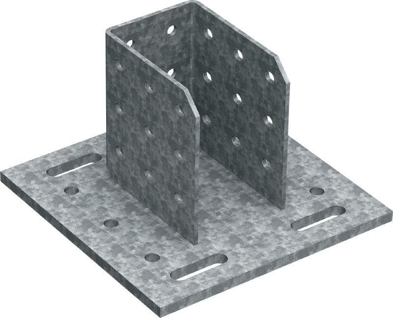 MT-B-GXL S1 OC Grundplatte (leicht) Grundplattenverbinder zur Befestigung von MT-90 und MT-100 Montageträgerkonstruktionen in Stahl, für den Einsatz in Aussenbereichen mit niedriger Schadstoffkonzentration